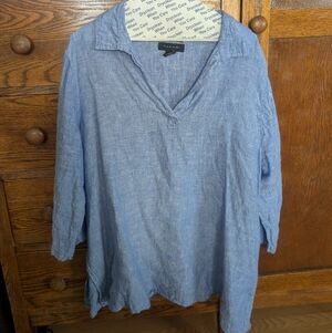 Tahari Light Blue Linen Tunic Shirt